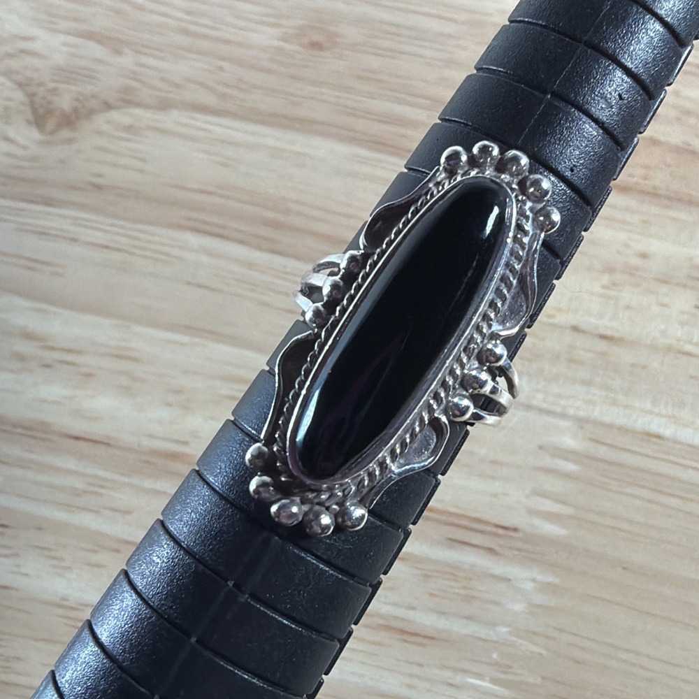 Black Onyx Sterling Silver Ring: Southwest Design Western 5g Jewelry Size 7